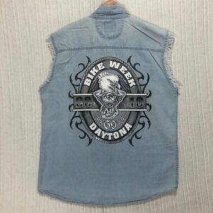 Biker's Club Daytona Bike Week‎ 2010 Denim Vest Sleeveless Top Men's Size Large